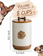 Miamolo Dog Treat Container, Airtight Dog Food Storage Container with Lid and Handle, Ceramic Pet Food Storage Jar for Kitchen Counter Farmhouse Dog Biscuit Jar, Dog Lovers Gift, Paw Glinting White