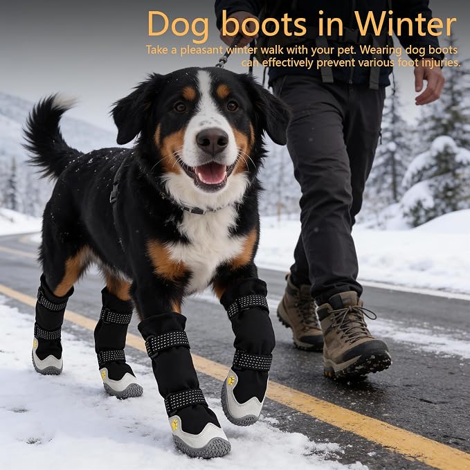 BECEMURU Dog Boots, Double-Straps Anti-Fall Off Dog Booties Shoes, Non-Slip Paw Protectors for Outdoor Walking Hiking in Snowy or Rainy Day (Black, 2#(Width 1.8 inch) for 21-30 lbs)