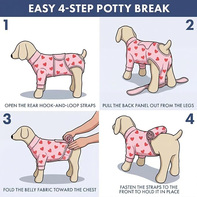 Spark Paws Dog Surgery Recovery Suit – Dog Recovery Suit After Surgery, Anti-Lick Dog Onesie, Abdominal Wound Protector, Soft Cone Alternative for Spay Neuter Male Female Pet Recovery, Pink Hearts,3XL