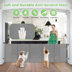Reinforced 120" Extra Wide Baby Gates for Large Openings, Easy Install/Gray | Indoor/Outdoor Retractable Dog Gate, Prevents Crawling Under, Space-Saving, Easy to Use, Scratch-Resistant Mesh, Safety Lock