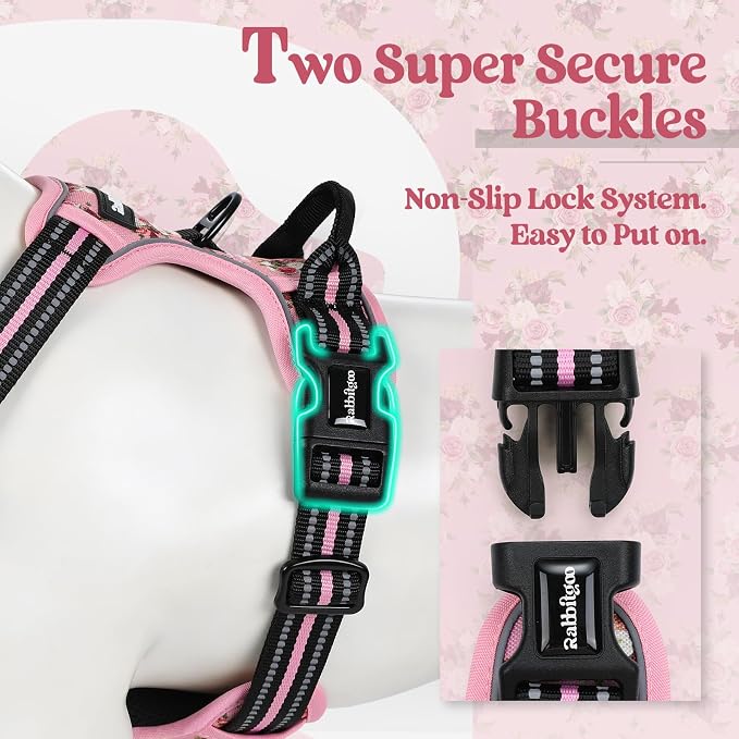 rabbitgoo Dog Harness, No Pull for Large Dogs with 2 Leash Clips, Pet Vest | No Choke with Handle, Adjustable Soft Padded, Reflective, Easy Control for Walking, Pink Rose, X-Large
