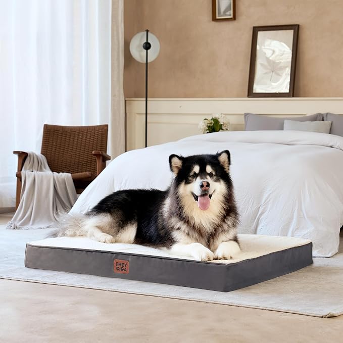 EHEYCIGA Orthopedic Dog Bed Large with Removable Washable Cover,Beige,35x23 | Egg Crate Foam Support,Durable Oxford fabric,Non-Slip Bottom,Machine Washable,Soft Waterproof Plush Pet Bed Mat For Crate