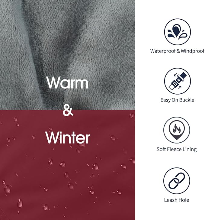 IECOii Dog Coat for Large Dogs, Reflective & Adjustable Turtleneck Jacket with Buckle, Thermal Fleece Lined Dog Snowsuit for Cold Weather - Soft Dogs Winter Coat Windproof Warm Vest, Burgundy, L