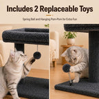 Small Cat Tree with Large Top Perch for Indoor Cats, Grey | Carpeted Scratching Post | Soft Plush Bed | Furniture Protecter | Small Cat Tower | Replacement Toy Balls | Space-Saving
