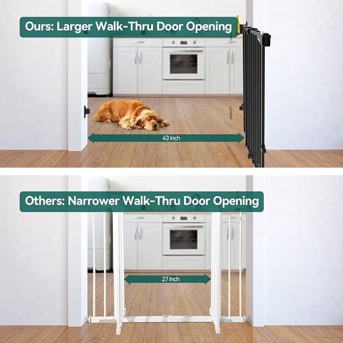 Babelio No Bottom Bar Baby Gate, 28" H x 26-43" W, Black | Easy Install| One-handed Opening| Auto-close| Drill Needed Indoor Safety Dog/Pet Gate for Stairs, Hallways & Doorways