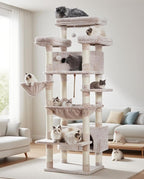 Gitelsnour Cat Tree, 74" Tower for Large Cats, Big Condo Hammock CCT030MU | Heavy duty, 3 Big Platforms, 2 Baskets, 2 Condos, Multi-Level Cat Scratching Posts, Indoor Cats Large Adult, Mushroom