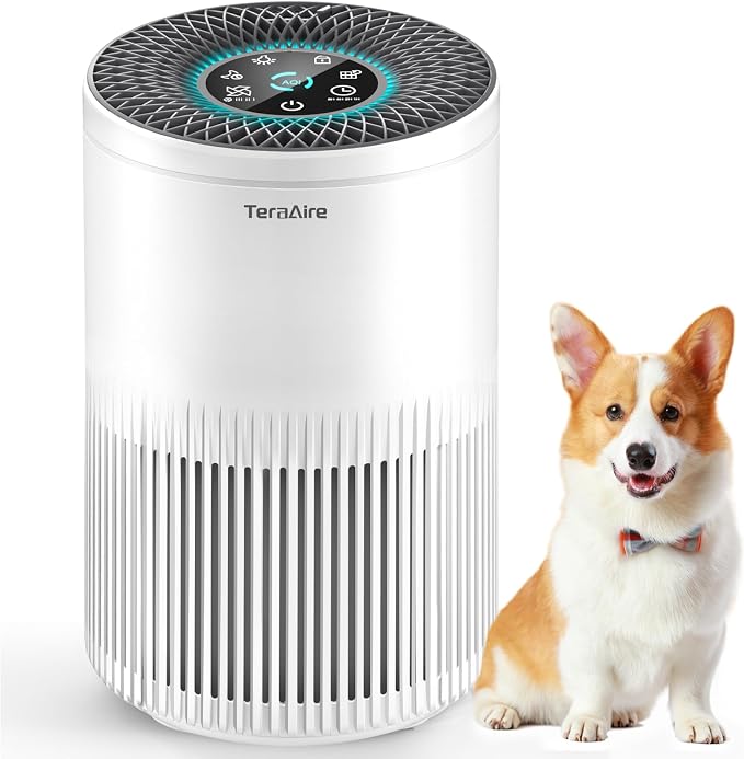 Air Purifiers for Home, Air Purifier with PM 2.5 Air Quality Monitor Cover Up to 1235 Ft², H13 True HEPA Air Filter with 5 mode Light, Sleep Mode, Timer, Fragrance Sponge for Smoke, Odor, Dander | Cover Up to 1235 Ft², H13 Air Filter with 5 mode Light,...