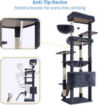 Heybly Tall Cat Tree for Large Cat, 80-inch Multi-Level Cat Tower HCT038G | Condo Furniture for Indoor Cats with Large Baseboard, 2 Widened Plush Perches, Scratching Board, Big Caves, Smoky Gray