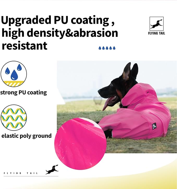 Easy Sporting Dog Raincoat with Soft Non-Stiff Fabric, Waterproof & Reflective Dog rain Jacket for High-Energy Dogs, Dog Poncho with Hood, Adjustable Neck, Belly Strap(Pink, X-Small)