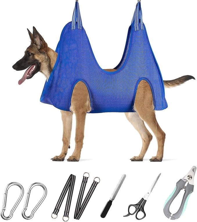 ATESON Pet Grooming Hammock with Nail Clippers/Nail Trimmers/Grooming Scissors, Dog Grooming Harness for Nail Trimming, Pet Grooming Sling Helper
