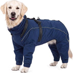 Kuoser Waterproof Hooded Dog Raincoat, Full Body Coverage, Navy Blue 2XL | Heavy-duty waterproof material blocks rain thoroughly, Ergonomic fit for free movement, Built-in Harness, reflective strips