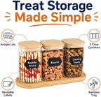 Dog Treat Container, Large Dog Treats Container, Farmhouse Wood Pet Treats Storage Organizer for Dog Food Storage Container, with 3 Glass Jars, Cat Dog Biscuit Dispenser, Great Gift for Pet Dog Owners