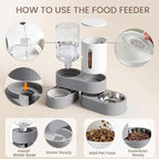 Gravity Cat Feeder 2 Pack Automatic Food Feeder and Water Dispenser Set Detachable Pet Bowl with Silicone Mat and Brush for Cats Small Medium Dogs, Large Capacity(Grey)