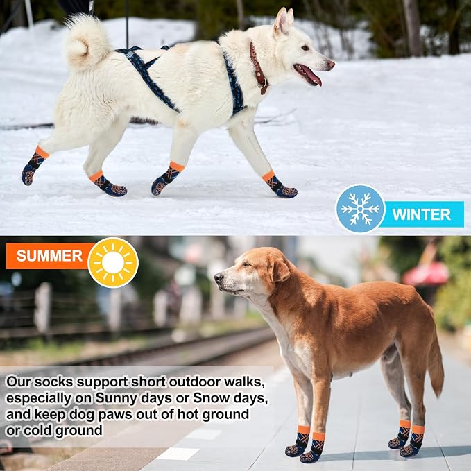 BEAUTYZOO 6PCS Dog Socks to Prevent Licking Paws, Anti Slip Dog Shoes for Hot Pavement Hardwood Floors, Traction Control Toe Grips Boots & Paw Protectors for Small Medium Large Senior Dogs, Blue M