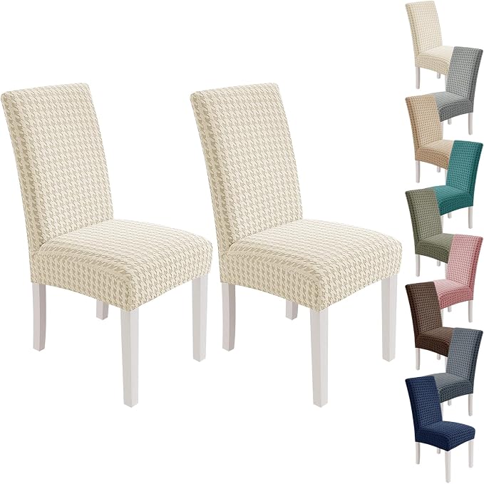 MAXIJIN Dining Chair Covers Set of 2, Stretch Kitchen Chair Covers for Dining Chairs, Removable Washable Parson Seat Slipcover for Home, Restaurant, Hotel, Banquet (Beige)
