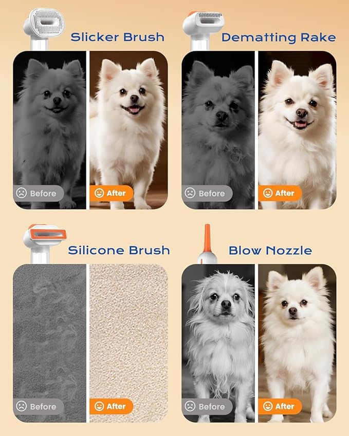 Vacuum Dog Brush for Shedding, 4-in-1 Self-Cleaning Slicker & Undercoat Rake, Deshedding Grooming Tool, Anti-Static, Massage & Combing All In One! | 4-in-1 Grooming, Traps Loose Hair, Self-Cleaning, Slicker Brush, Low Noise, Dogs & Cats, Short & Medium...