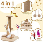 4-in-1 Wider Cat Scratching Post for Large Cats, Cat Tower for Indoor Cats | Wooden Cat Scratcher Toy w/ 2-Level Track, 8 Balls, 2 Sisal Balls & 2 Wand Toys; Stable Indoor Activity Center for All Ages