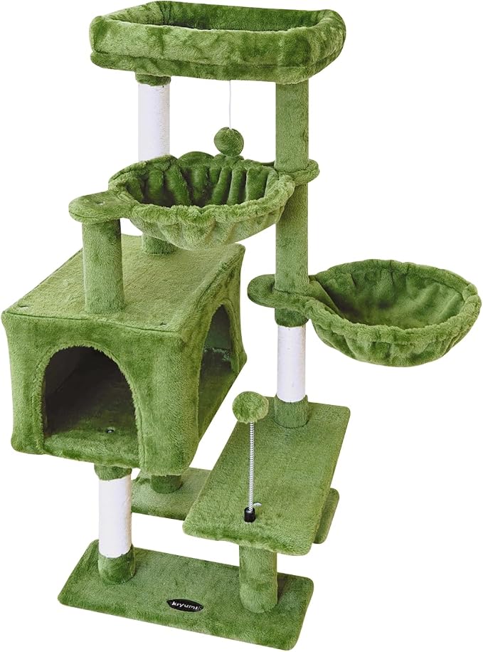 Cat Tree Tower Condo Pet Activity Center Sisal Scratching Post Furniture | KIYUMI Multi-Level Cat Tree Furniture for Indoor with double Hammocks Perch and Kitten Ball Toys