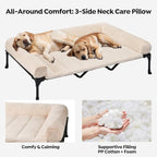 Veehoo Elevated Dog Beds Large Sized Dog with Fluffy Plush Bolster Cushion | Orthopedic Raised Dog Beds for Indoor Outdoor, Soft Pet Sofa Cot with Removable Washable Mat, No-Slip Feet, 59" x 37", White
