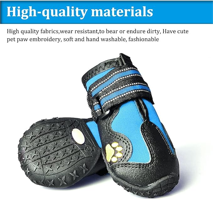 CovertSafe& Dog Boots for Dogs Non-Slip, Waterproof Dog Booties for Outdoor, Dog Shoes for Medium to Large Dogs 4Pcs with Rugged Sole Black-Blue