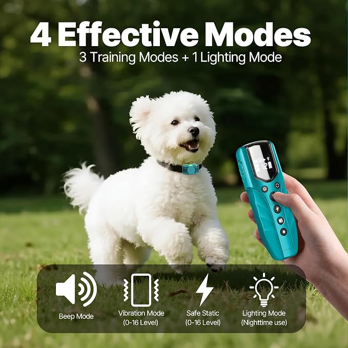 Tiniest Small Dog Shock Collar, Lightest Dog Training Collar with 2000ft Remote, Tailored for Small Dogs 5-15lbs & Medium Large Dogs, Beep, Vibrate, Shock, Lighting, Waterproof, Rechargeable，Cyan