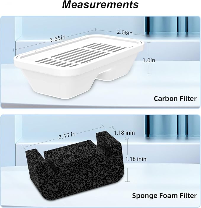5L/169oz Dog Water Fountain Filter Replacement, 6+6 Pack | Pet Fountain Filters, 6 Carbon Filters and 6 Pre-Filter Sponges