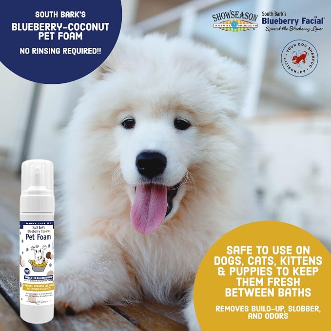 Showseason Blueberry-Coconut Pet Face Foam Cleanser for Dogs and Cats 8.5 oz. | No Rinsing Required | Easy Cleaning | Biodegradable and Non-Toxic | Made in The USA