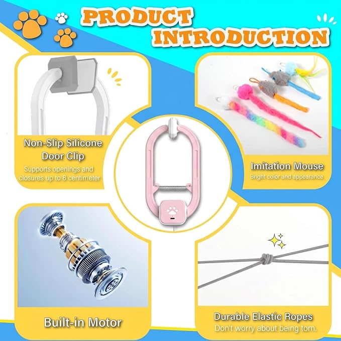 Interactive Cat Toy, Electric Cat Teaser, Door Clip, 2 Motion Modes | 360° Rotation • Random Jumping • Type-C Rechargeable • Door Clip Design • For Indoor Cats