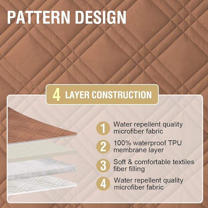 H.VERSAILTEX 100% Waterproof Couch Covers for Dogs Modern Sofa Slipcovers with Elastic Straps Thick Soft Couch Protector from Cat Claws(Sofa, Terracotta/Beige)