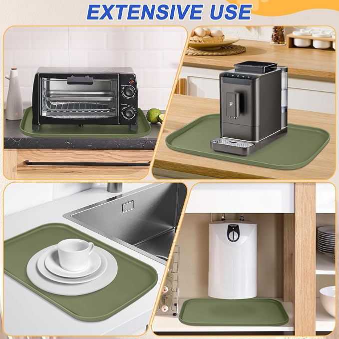 SMILOOL Silicone Pet Food Mat with Raised Edge for Food and Water Bowl, Dog Feeding Mats, Cat Food Trays for Floor Waterproof, Rubber Tray for Dogs and Cats, 22 x 14 x 0.8 Light Olive Green