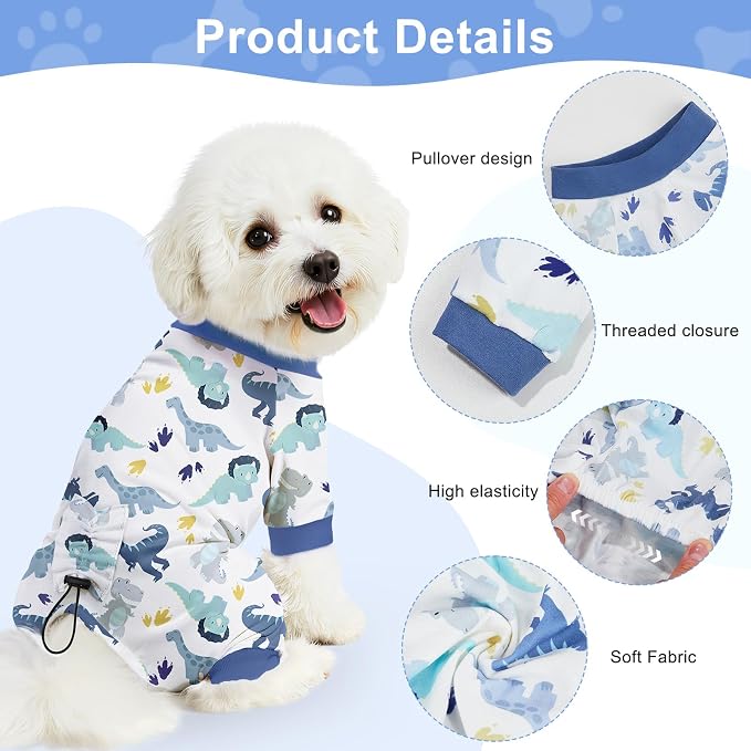 Bienbee Dog Pajamas, 4 Pack Adjustable Onesies for Small to Large Dogs M | Dog Shedding Suit with Soft Fabric, Breathable & Stretchy, and Adjustable Back Length for Sleeping Lounging and Daily Use