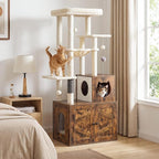 HOOBRO Cat Tree with Litter Box Enclosure, Tall Cat Tower for Indoor Cats, All-in-One Modern Cat Condo, Hidden Litter Box Enclosure Furniture, Rustic Brown FG51MZ03