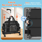Petskd Top-Expandable Small Pet Carrier with Wheels Airline Approved | 17"x12"x8.5", for JetBlue/Frontier/Spirit Airlines, Lockable Safety Zippers and Anti-Scratch Mesh, Pets Under 8 Lbs, Black