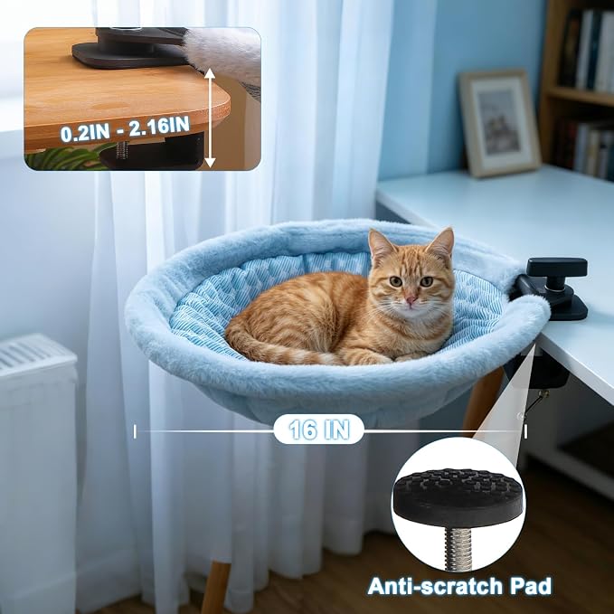 EXPAWLORER Cat Desk Bed - 360° Rotating & Adjustable & Washable Cat Hammock, Soft Dual-Sided Reversible Mat Cattery for Office Desks & Game Tables, 15"x15" Spacious Retreat for Cats,Holds Up to 40lbs