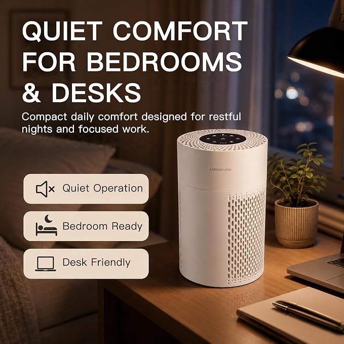 MEGAWISE 2Pack Updated Version Smart Air Purifier for Home Large Room up to 1076ft², H13 True HEPA Filter with Smart Air Quality Sensor, Sleep Mode, Quiet for Smoke, Pets Hair, Odors, White
