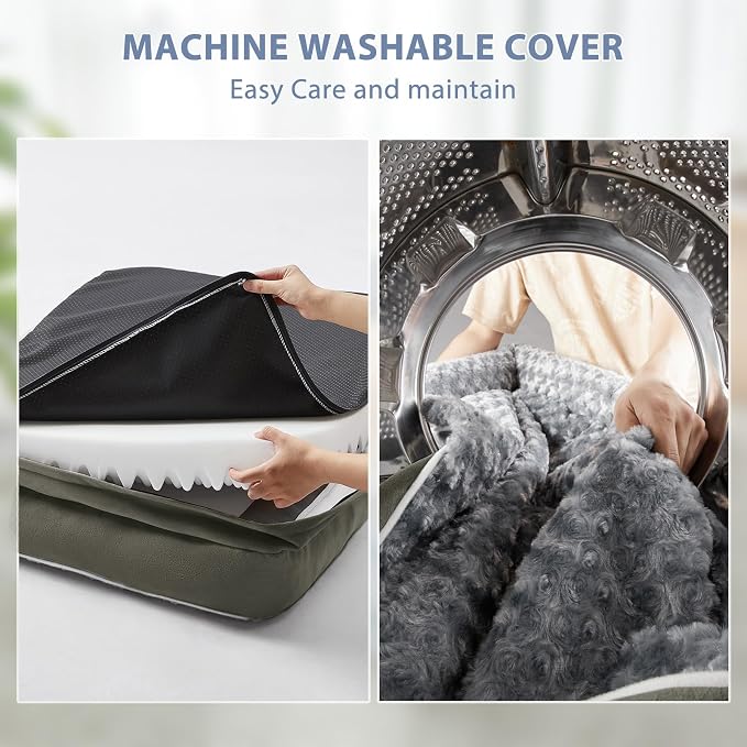 BFPETHOME Orthopedic XL Dog Beds Large Sized Dog, Washable Dog Couch Bed | Removable Cover, Waterproof Lining, Non-Slip Bottom, Large Pet Sofa with Sides, Cozy Sleeping Bed for Senior Dogs, Gray48*35