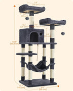 Feandrea Cat Tree, 55.8-Inch Cat Tower, Multi-Level Plush Condo with 11 Scratching Posts, 2 Perches, Hammock, Cave, Smoky Gray UPCT15GYZ