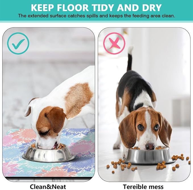 Pet Feeding Mat for Floors Waterproof Dog Mat for Food and Water Absorbent Quick Dry Non Slip mat for Cat Bowls
