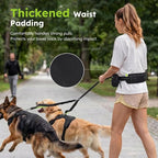 Pecute Hands Free Dog Leash for 2 Dogs, Waist Belt with Pouch, No Tangle | Shock absorbing bungee, dual padded handles, detachable waterproof fanny pack, heavy duty for large dogs, running & walking