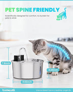 Tomxcute Cat Water Fountain Stainless Steel, 108oz Wireless Pet Fountain | 3 Smart Water Supply Modes Automatic Battery Operated Fountain with 3 Replacement Filters for Cats, Dogs, Multiple Pets