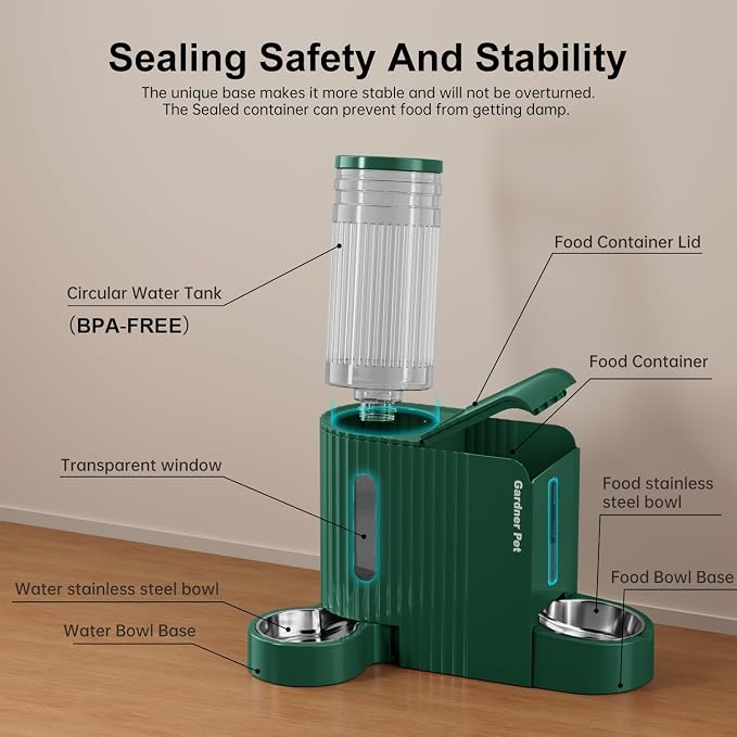 Gardner Pet Automatic Gravity Cat Food Feeder and Water Dispenser Stainless Steel Two-in-One Set Large Capacity Dispenser for Pets Dogs, Puppies, Kittens-(0.8 Gallons x 2)