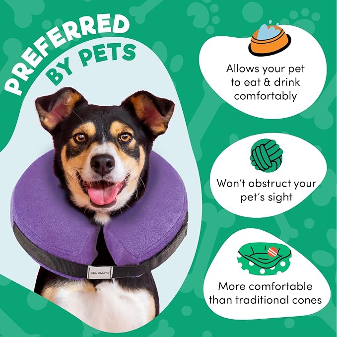 BENCMATE Inflatable Dog Cone Collar Alternative, Soft Dog Cone for Small Medium Large Dogs and Cats, Neck Recovery ECollar Donut Collar After Surgery (Small, Purple)
