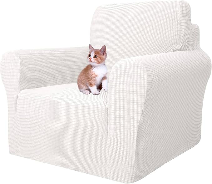 MAXIJIN Stretch Chair Cover Chair Slipcovers with Arms, 1-Piece Couch Sofa Chair Covers for Living Room, Non Slip Armchair Cover (31"-46") Furniture Protector Dogs Pet Friendly (Chair, White)