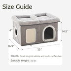 WINDRACING Cat Beds for Indoor Cats - Extra Wide Cats House for Pet and Foldable Kitten Cave Bed with Scratch Pad, Cat Hideaway Condo for Kitten, 25x16.9x14.2 inches, Light Grey