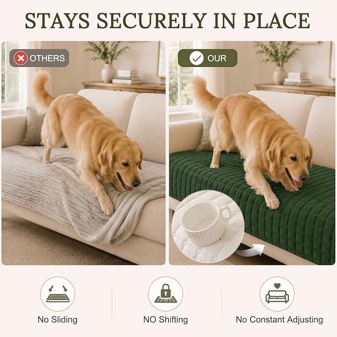 Smiry Velvet Couch Cover for Dogs, Non Slip Soft Sofa Protector for Pets | Washable Sofa Cover for Cats, Furniture Protector Against Pet Hair, Scratches, Fits Sectional Sofa(Dark Green, 36"x94.5")
