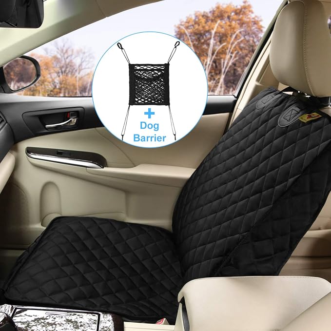 Bark Lover Deluxe Dog Seat Cover for Front Seat-More Durable Spill-Resistant Front Seat Protector, High Heat Resistant and Nonslip Front Seat Cover for Dogs Kids, Universal Size (Black,1 Pack)