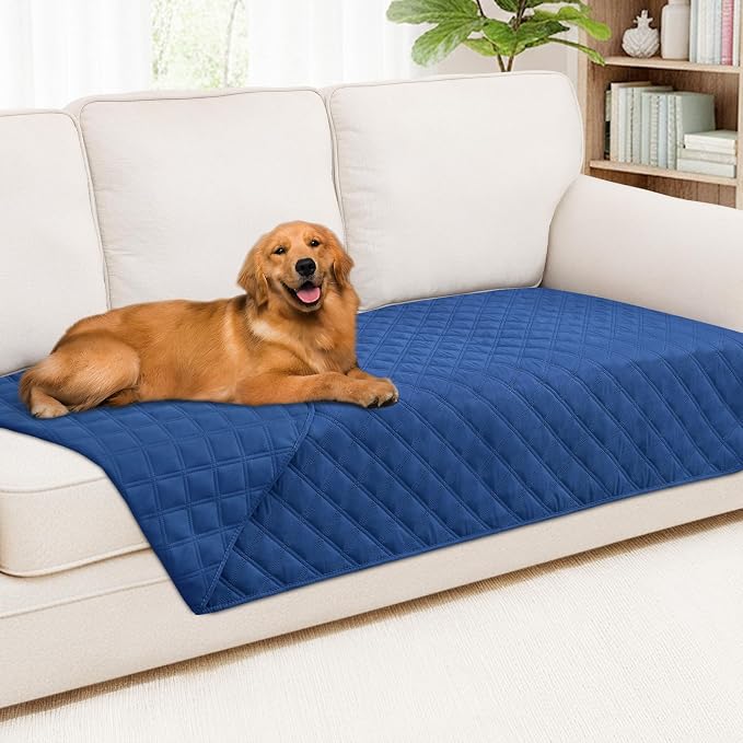Smiry Waterproof Reversible Pet Couch Covers for Dogs | Pet Friendly, Soft Fabric, Washable Sofa Furniture Protector for Dogs Cat Kids, Checkered (40"x70", Navy/Navy)