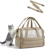 BAGSMART Cat Carrier: Soft-Sided Pet Carrier for Small Medium Cats Dogs Puppy Quilted Collapsible Puffy Travel Bag Up to 20 Lbs Brown
