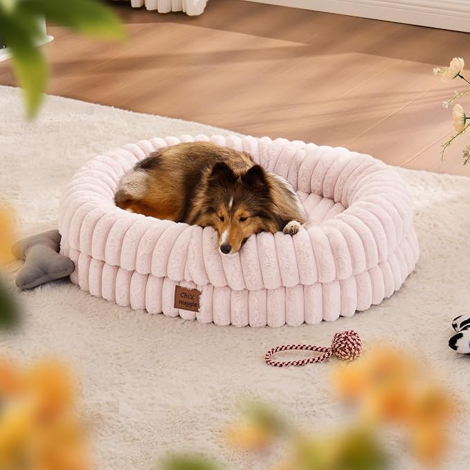 ChiXnuggle Orthopedic Dog Bed, Washable Cover, Faux Fur Bolster Pet Couch | waterproof,egg crate foam,non-slip bottom,for small medium dogs,pink,30*24*7,dog sofa,puppy bed