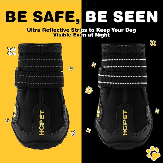 Hcpet Dog Boots, Dog Shoes for Large Dogs, Medium Dog Boots & Paw Protectors, Anti-Slip Dog Booties for Hot Pavement Winter Snow Hiking with Reflective Straps Black Size 3